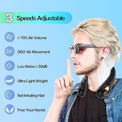 KIDEE Neck Fan, Portable Bladeless Neck Fans, Upgrade 360° Airflow, Super Quiet, 3 Speeds, 4000mAh Personal Wearable Neck Fan, Upgraded Cooling Air Volume USB Rechargeable Hands Free Fan