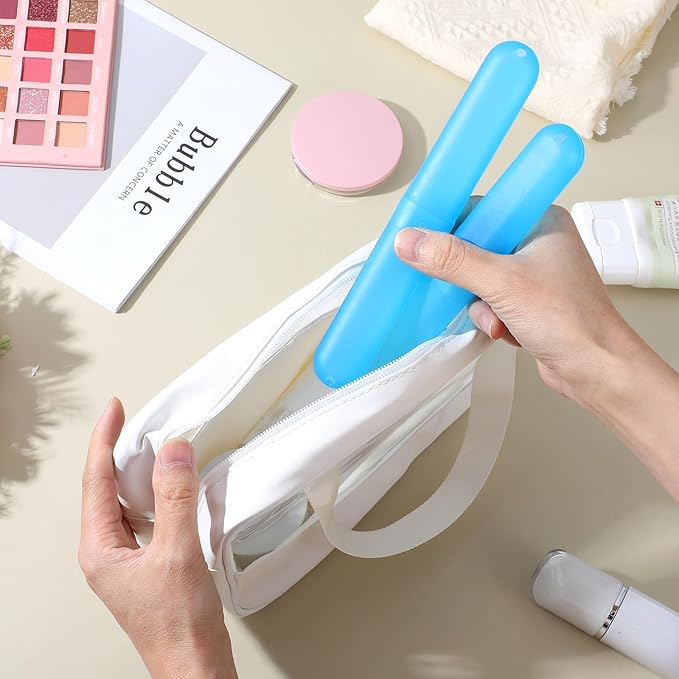 40 Pcs Travel Toothbrush Holder Case Portable Toothbrushs Containers Breathable Toothbrush Storage Assort Color for Travel Trip Home School Camping Business, Blue