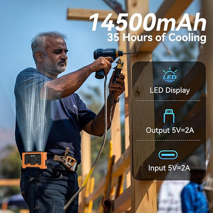 AMACOOL 14500mAh Portable Waist Fan, Strong Wind Power for Full Body Cooling Shirt Fan, 5 Speed Wearable Belt Clip on Fans, Battery Operated Personal Neck Fan for Outdoor Work Camping Travel