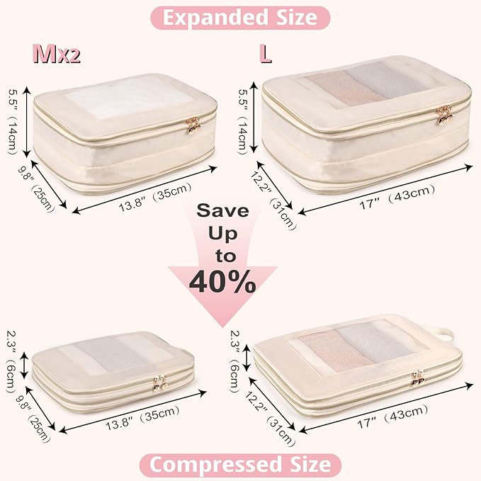 Expandable Double-Sided Compression Packing Cube，3 Set Lightweight Double Deck Organizer Bag Carry on Luggage Backpack Suitcases，Women Travel Accessories for Separate Clean and Dirty Clothes
