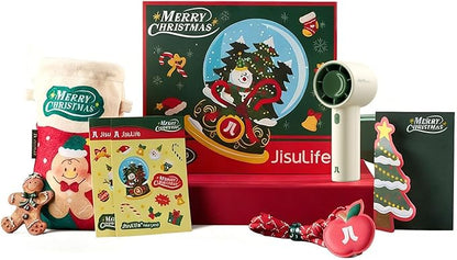 JISULIFE Portable Fan Christmas Gifts, 4000mAh Mini Handheld Fan with Neck Strap, Stickers, Christmas Stockings, Ideal for Travel, Camping. Gifts for Women, Men, Kids (Beige)