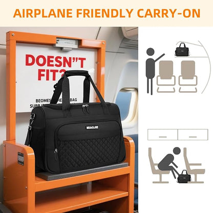 Travel Duffle Bag for Women, Underseat Carry On luggage Bag Foldable Overnight Weekender Hospital Bag Lightweight Airplanes Personal Item Travel Tote Bag for Women Birthday Gifts, 18IN Black