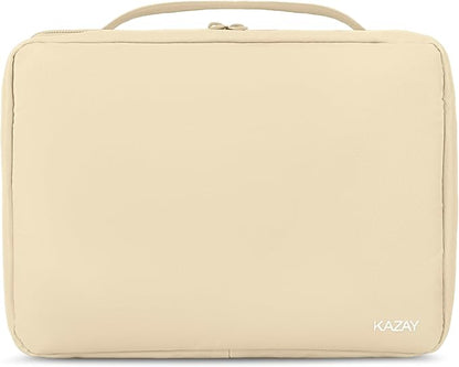 KAZAY Hanging Toiletry Bag with TSA Approved Detachable Pouch, Travel Toiletry Bag, Water Resistant, Premium Nylon, Full-Size Bottles, Travel Size Toiletries, Cosmetic Bag, Unisex (Beige)