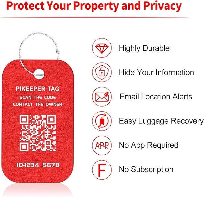 Smart Luggage Tags (4-Pack) - QR Code Shows Scanner’s Location on Scan, Privacy-Controlled Contact Info, Lost Item Alerts, Waterproof Aluminum for Travel Bags & Backpacks