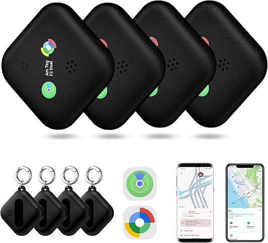 Dual-System Compatible Bluetooth Tracker for iOS or Android Key Finder, Item Locator, Smart Luggage Tracker, Pet Tracker Works with Apple Find My or Google Find Hub IP67 Waterproof Rating (4-Pack)