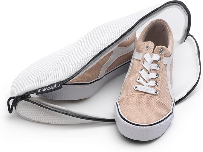 Brabantia Mesh Zip Up Sneaker Bag for Washing Machine (White) Laundry Protector for Cleaning Tennis Shoes, Running Shoes, Athletic Shoes