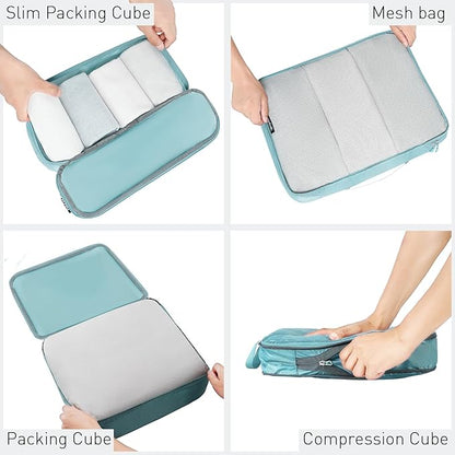 Bagail Ultralight Compression Cubes 7 Set - 3 Packing Cubes, 3 Organizers, and 1 Shoe Bag