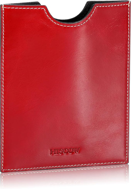 HISCOW Minimalist Passport Sleeve - Italian Calfskin (Antiqued Red)