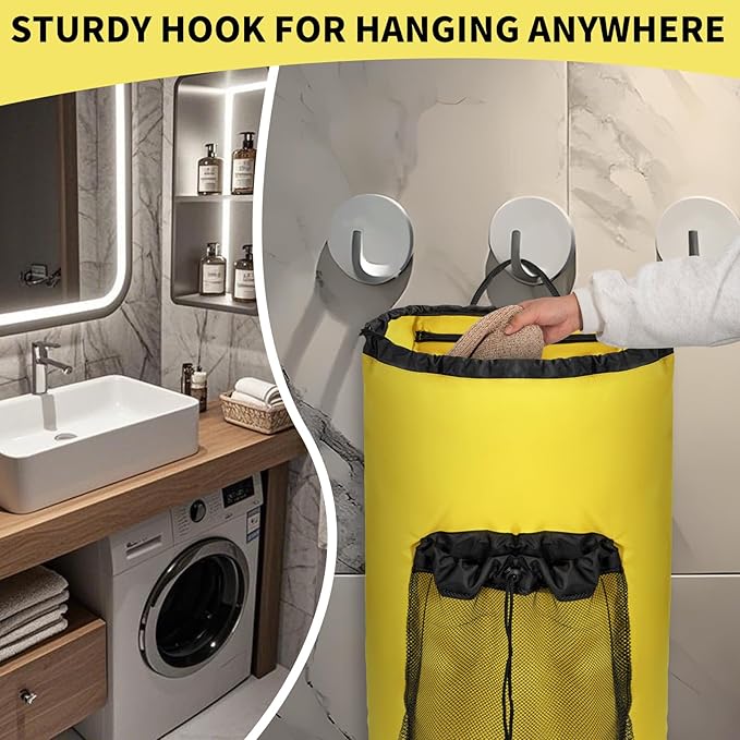 Laundry Bag Backpack with 3 Sizes Mesh Wash Bags and Shoulder Straps Foldable Clothes Hamper Bag with Drawstring Closure for College, Apartment, Laundromat (Yellow)