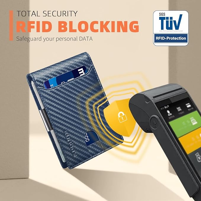 RUNBOX Slim Wallets for Men - Leather Money Clip Mens Wallet - RFID Blocking Front Pocket Bifold Wallet - Thin Credit Card Holder with Gift Box