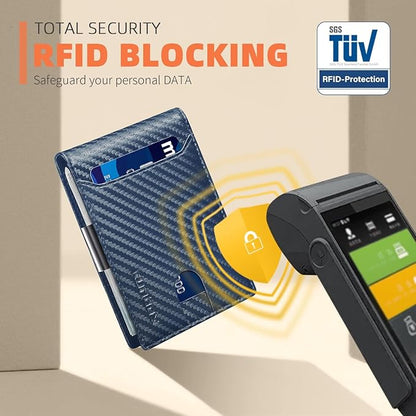 RUNBOX Slim Wallets for Men - Leather Money Clip Mens Wallet - RFID Blocking Front Pocket Bifold Wallet - Thin Credit Card Holder with Gift Box