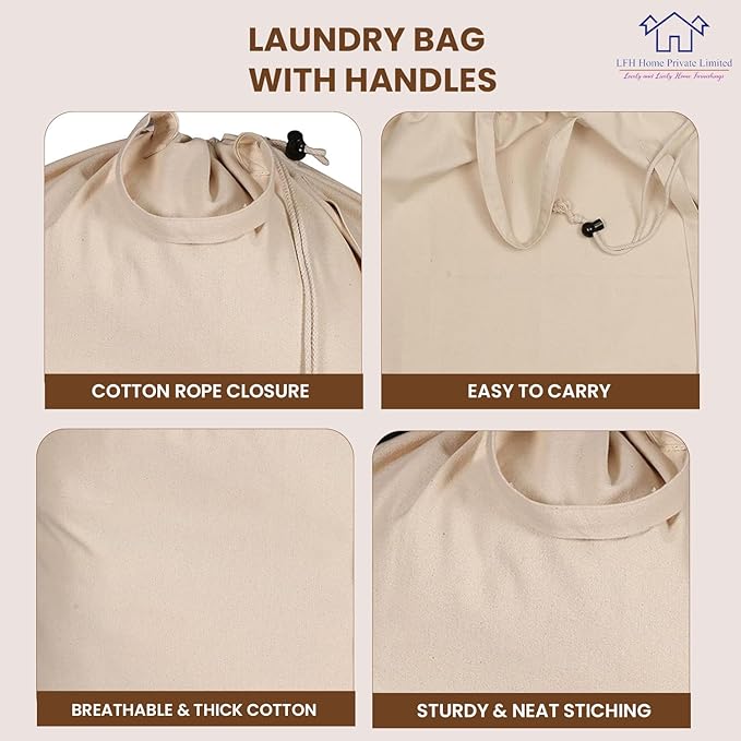 LFH Home Cotton Canvas Extra Large Laundry Bag with Handle, Heavy Duty Drawstring Closure Washable Laundry Bags, School Travel, Home, Hotel, College Dorm, Organizer Sack, 28x40-Natural, Thanks Giving