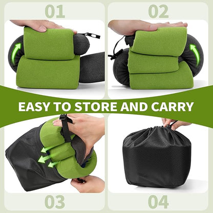 3-Ring Memory Foam Travel Neck Pillow It has obtained a Patent. The Three Rings can be movably Adjusted to Provide Flexible Support for The Neck, Head, and Other Areas.Green