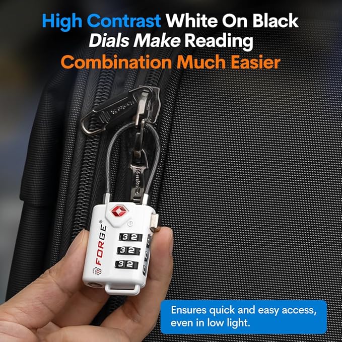 Forge TSA Approved Cable Luggage Locks, Re-settable Combination with Alloy Body(White 2 Locks)