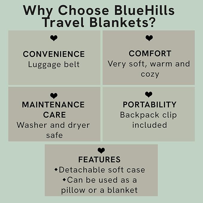 BlueHills Premium Soft Travel Blanket Pillow Airplane Flight Blanket Throw Bag Pillowcase Compact Large 2 in 1 Combo Warm Traveling Plane Essentials Portable Gifts Lightweight Grey Gray T007
