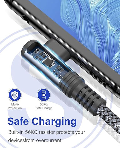 sweguard iPhone 17 Charger USB to Type C Cable 90 Degree [2-Pack,10FT] Fast Charging Cord for iPhone 17 16 15 Pro Max Plus Samsung Galaxy S25 S24 S23 S22 S21 S20 A54 A15 Note Flip LG Pixel Moto