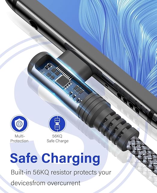 sweguard iPhone 17 Charger USB to Type C Cable 90 Degree [2-Pack,6.6FT] Fast Charging Cord for iPhone 17 16 15 Pro Max Plus Samsung Galaxy S25 S24 S23 S22 S21 S20 A54 A15 Note Flip LG Pixel Moto