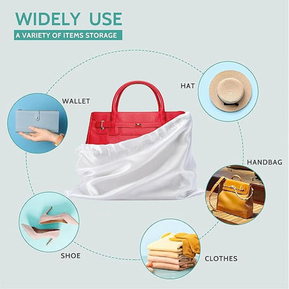 6 Pack Dust Bags for Handbags, Shoe Dust Bags for Purses, Silk Cotton Purse Cover Storage Bag(White, L-23.6 × 19.6 in)