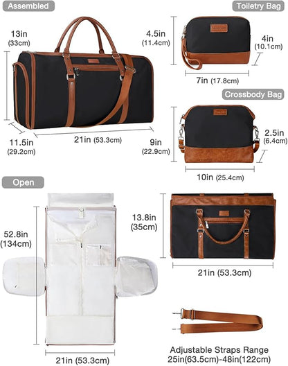 Noozion Convertible Garment Duffel Bag for Travel - Carry On Garment Bags With Toiletry Bag Large Weekender Bag for Men Women 2 in 1 Hanging Suitcase Suit Travel Duffel Overnight Bags