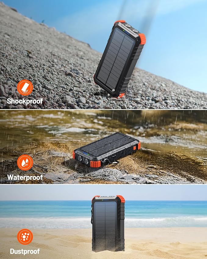 Power-Bank-Solar-Charger 45800mAh Fast Charging with 3 Built-in Cables LED Flashlight Portable External Battery Pack Compatible with iPhone, and-roid, Tablet, Drone, Camera