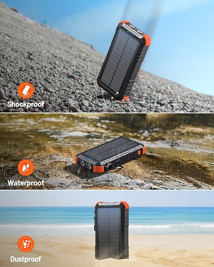 Power-Bank-Solar-Charger 45800mAh Fast Charging with 3 Built-in Cables LED Flashlight Portable External Battery Pack Compatible with iPhone, and-roid, Tablet, Drone, Camera