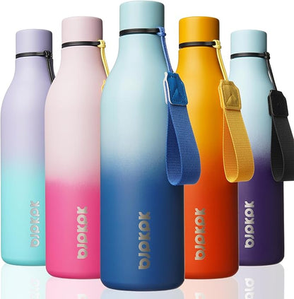 BJPKPK Insulated Water Bottles, 25 oz Stainless Steel Metal Water Bottle with Strap, BPA Free Leak Proof Jugs, Mugs, Flasks, Reusable Thermal Flasks for Sports & Travel, Sky