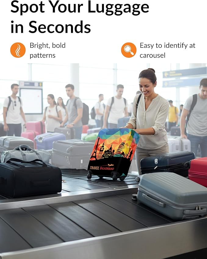 Stretchable Luggage Cover – Black Multicolor Suitcase Protector – Elastic Dustproof, Washable & Scratch-Resistant Travel Cover for Small Bags