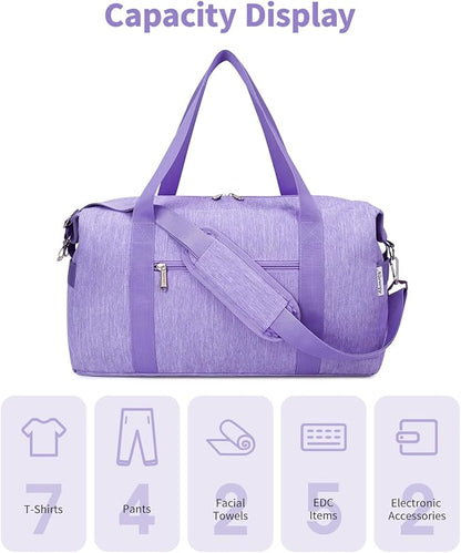 Narwey Women's Overnight Travel Duffel Bag - Spirit Airlines Personal Item, 18x14x8 Inches, Underseat with Wet Pocket, Purple