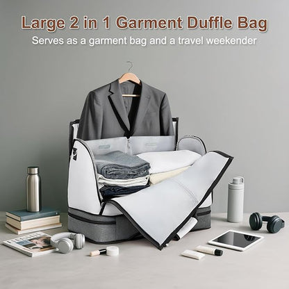 Garment Duffle Bag for Travel - Convertible Carry on Garments Duffel Bags Travel Bag for Women Men Large Weekender Bag with Shoes Compartment 3 in 1 Hanging Clothes Suit Dress Bag 3pcs Set