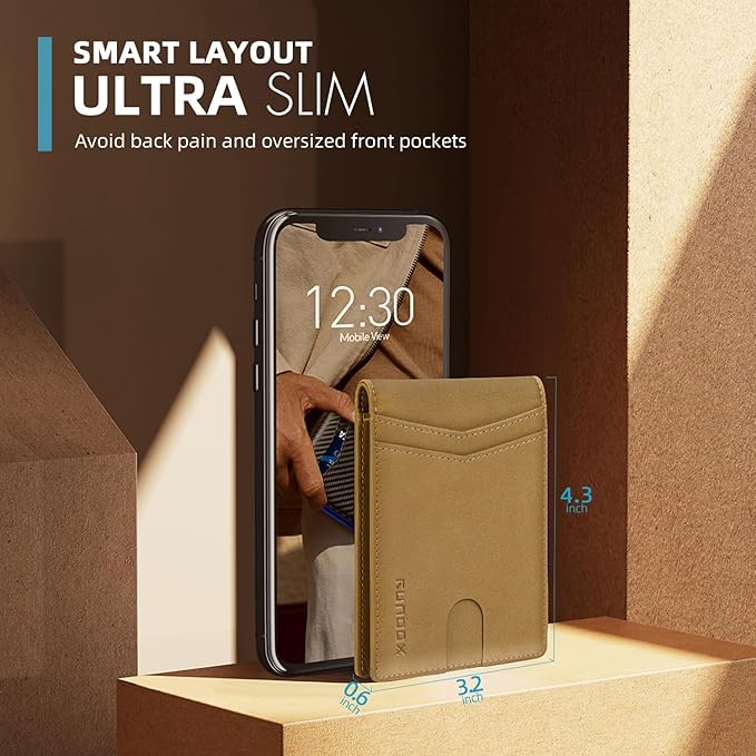 RUNBOX Wallet for Men Slim Rfid Leather 2 ID Window With Gift Box