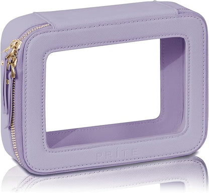 Prite Clear Makeup Bag Cosmetic Organizer Case Waterproof Travel Toiletry Bag Skincare Pouch with Golden Zipper(Violet)