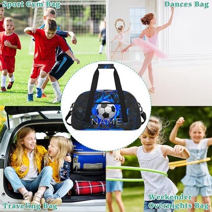 Personalized Kids Duffel Bag for Girls Boys Traveling Soccer Wall Theme Small Sport Gym Bag Custom Overnight Weekender Tote Bag Carry on Teen Dance Bag for Gymnastic Ballet