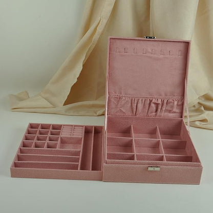 Jewelry Boxes 10 x 10 Inches 2-layer Handle Necklace Holder Organizer Jewellery Women Rings Storage Display Girls Earrings Case Lockable Jewelry Tray GY641 (Pink)