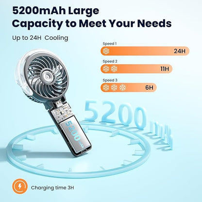 HandFan 5200mAh Upgraded Personal Misting Fan, Rechargeable Handheld Mister Fan, Spray Water Mist Fans, Portable Cooling AC, Electric Mini Hand Fans for Beach Travel Outdoors(Black)