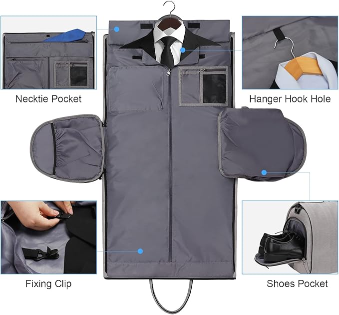 Convertible Garment Bag with Toiletry Bag, Modoker Carry on Garment Duffel Bag for Men Women - 2 in 1 Hanging Suitcase Suit Travel Bags, Light Grey