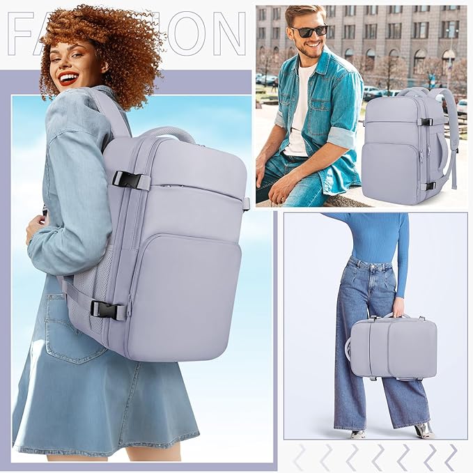 ZOMFELT Travel Backpack for Women Men, Carry On Backpack, TSA 15.6inch Laptop Backpack Flight Approved, Personal Item Travel Bag Nurse Bag Casual Daypack for Weekender Business Hiking Trip, Purple