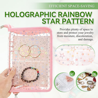 Jewelry Organizer Storage Book Travel Large Clear Earring Storage Case Transparent Bracelet Organizer Case (Pink, Set Pack of 2 Jewelry books)