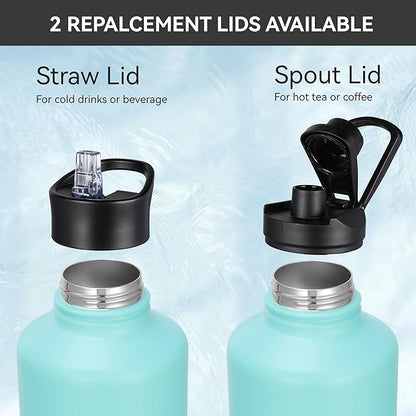 HASLE OUTFITTERS Half Gallon Insulated Water Bottles 64 oz, Stainless Steel Metal Water Jug with 2 Lids Keep Cold 48h/Hot 24h, Leak Proof & BPA-Free Water Flask Jug(Pink Blue Gradient,1)