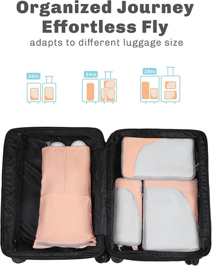 Hynes Eagle 6 Set/ 4 Set/ 2 Set Compression Packing Cubes Travel Essentials Lightweight Nylon Luggage Suitcase Organizer Bag Light Pink 4PCS