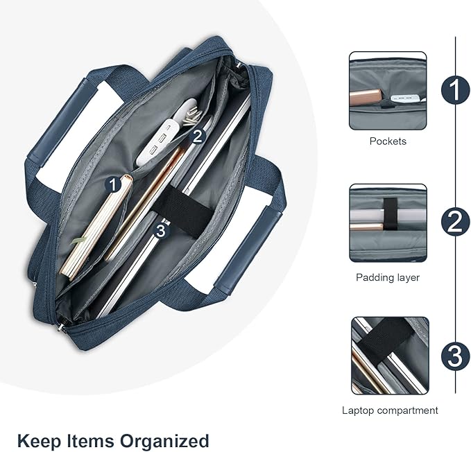 MOSISO Laptop Shoulder Bag 15.6 inch, 15-15.6 inch Computer Bag Compatible with MacBook Pro 16 inch, HP, Dell, Lenovo, Notebook with 2 Raised&1 Flapover&1 Horizontal Pocket&Handle&Belt, Haze Blue