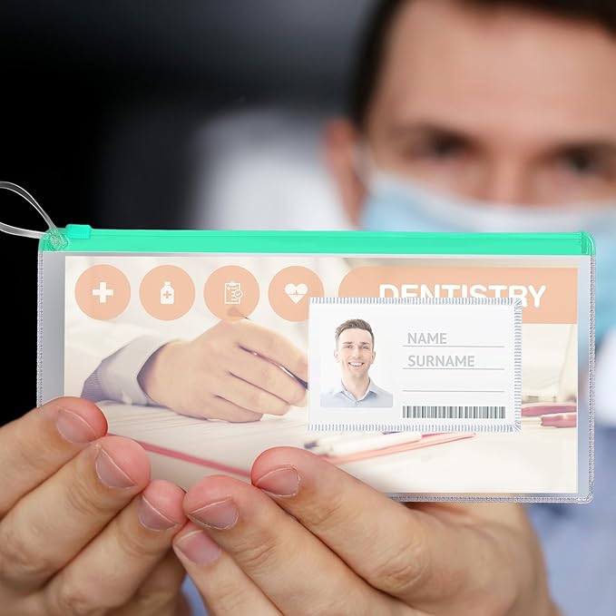 Timgle 400 Pcs Dental Zipper Pouches Zipper Lock Carrying Case with Business Card Holder Clear Toothbrush Pouch for Dental Hygiene Products Office Prizes, Color Random