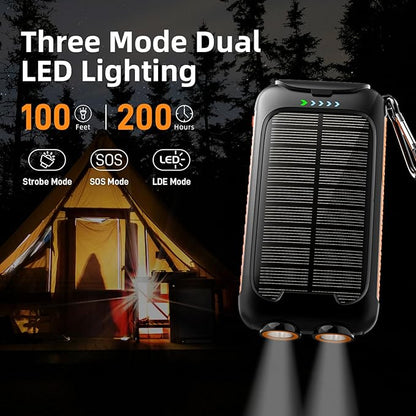 Solar Charger Power Bank 49800mAh - Portable Fast Charging Power Bank with Type-C & Dual USB Ports, Compatible with iPhone, Samsung & More, Waterproof Solar Panel for Camping, Hiking, and Outdoor Use