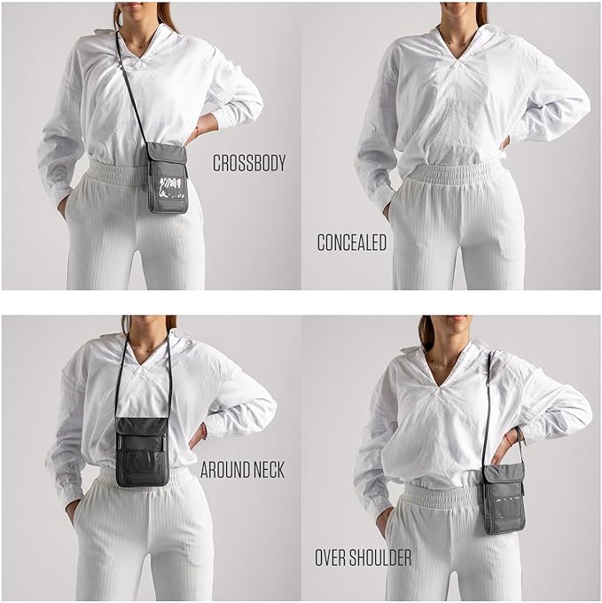 VENTURE 4TH Neck Wallet, RFID Blocking Passport Holder for Travel – Hidden Neck Pouch with 5 Compartments, Slim Lightweight Organizer with Adjustable Strap for Cash, Cards & Passport (Sleek Silver)