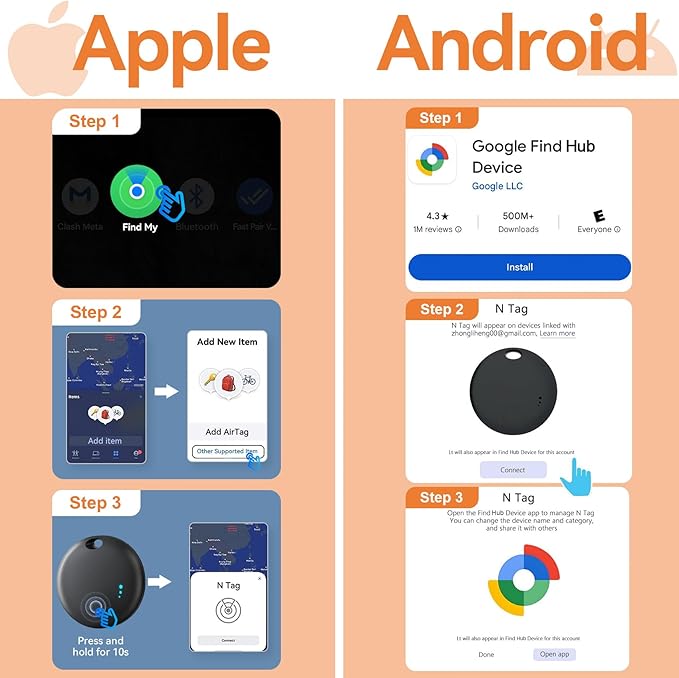 Air Tracker Tags for Android or iOS, Dual System Both iOS and Android Tracker, Find My or Find Hub App, Smart Tracker Tags with Key Ring, Key Finder/Luggage Tracker for Keys,Wallets,Bags