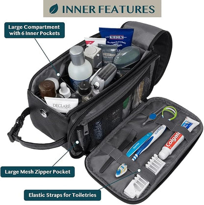 PAVILIA Toiletry Bag for Men, Travel Essentials Shaving Dopp Kit, Mens Travel Bag Toiletries Organizer Case for Grooming, PU Leather Water Resistant Cosmetic Bag Pouch (Black)