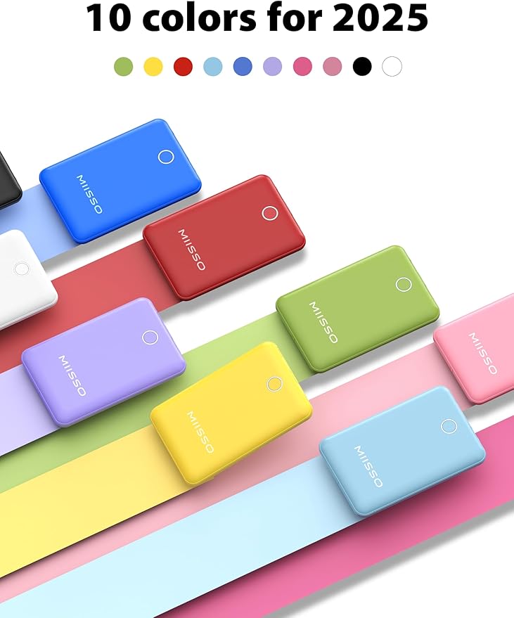 miisso 10000mAh Compatible with iPhone 15/16/17 and Android, Slim Portable Charger with Built in Cable, Power Bank Travel Charger External Battery Pack for Phone, 3 Output USB Type C Cord, Red