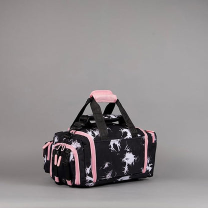 WOLFpak 20L Mini Duffle Bag for Gym & Travel | Waterproof Carry-On Weekender Bag with Shoe Compartment, Hard Bottom, and Tactical Molle System (Black Lightning Knockout Pink)