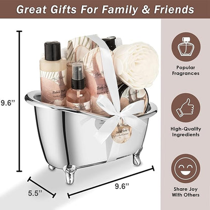 Spa Gift Baskets For Women - Luxury Bath Set With Coconut & Vanilla - Spa Kit Includes Body Wash, Bubble Bath, Lotion, Bath Salts, Body Scrub, Body Spray, Shower Puff, and Towel