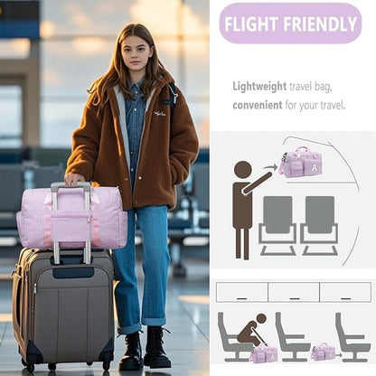 Kids Travel Duffle Bag Dance Bag Gifts for Girls Initial Gym Bag with Shoes Compartment for Women Lightweight Weekender Bags Purple-E