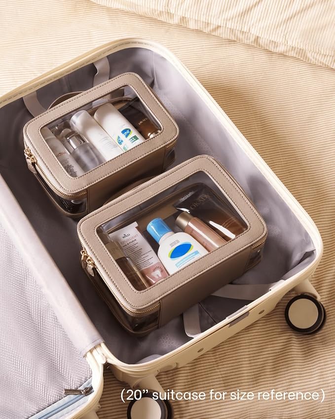 Clear Cosmetic Bag Set for Women Makeup Bag with Handle, 3 Pcs Travel Toiletry Bag Transparent Cosmetic Case Portable Make Up Organizer Bag for Essentials (Stone, Mini+S+L)